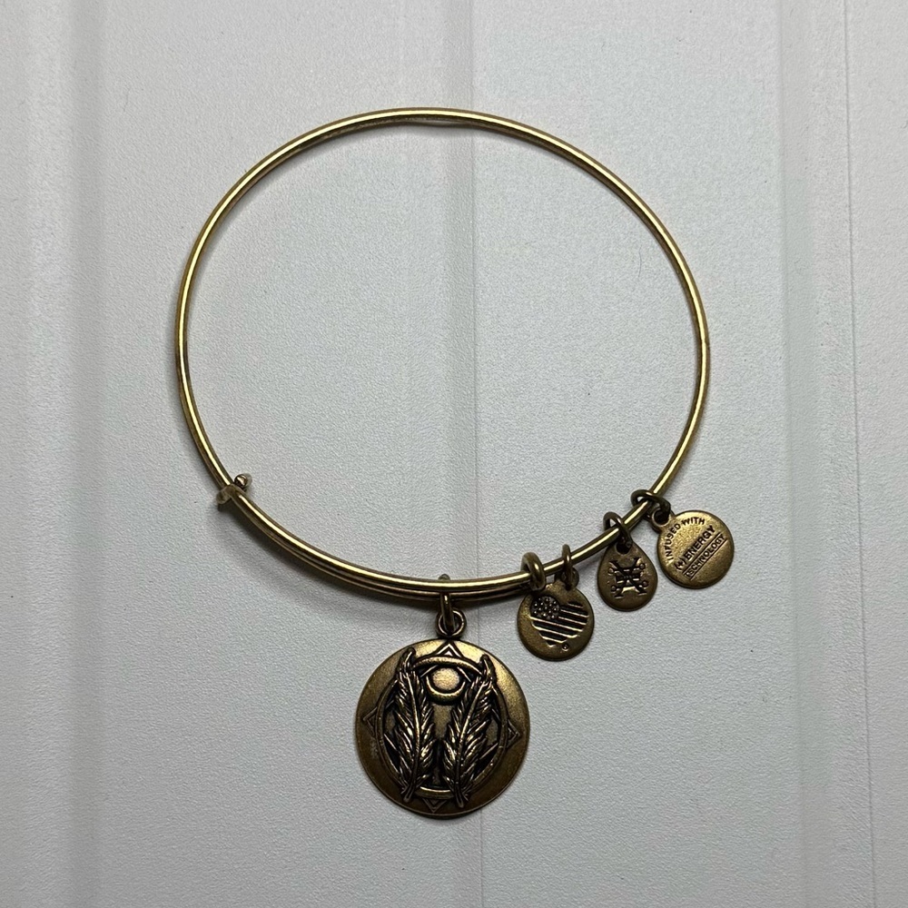 EUC Alex and Ani Gold Godspeed Charm Bangle Bracelet